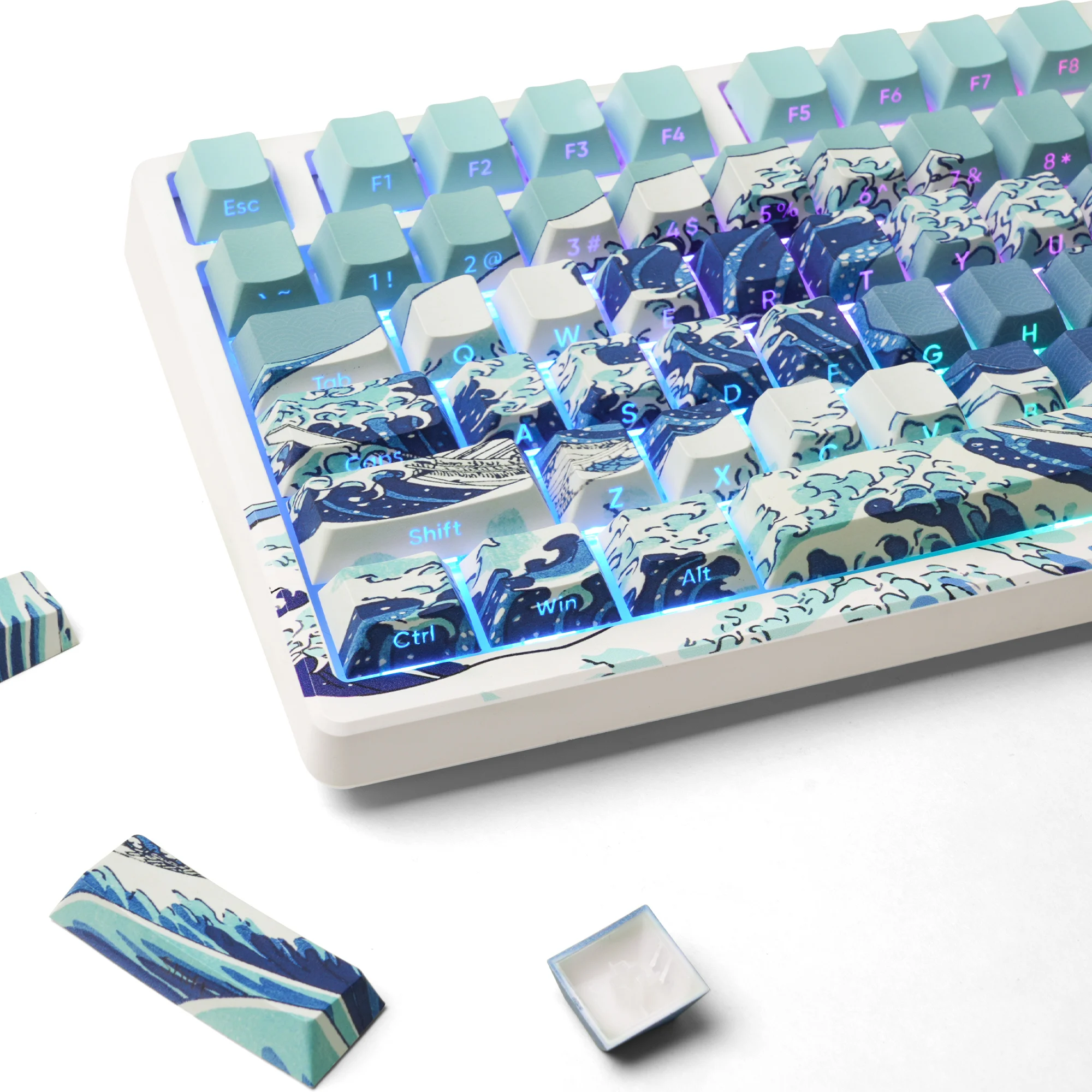 

Side Printed PBT Keycaps Shine Through Keycap Coral Sea Themed Dye Sub Keycaps Cherry Profile 125 Keys for MX Switches Keyboard