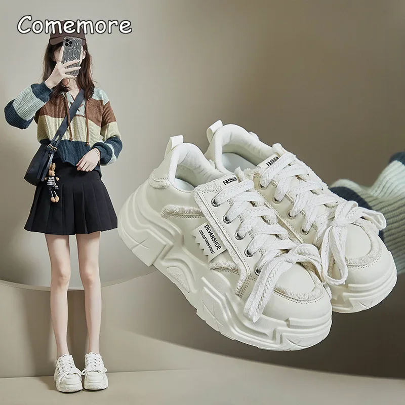 

Comemore Корейская версия женских обуви 2023 осенние студенческие спортивные кроссовки для бега повседневные дизайнерские удобные кроссовки на толстой подошве