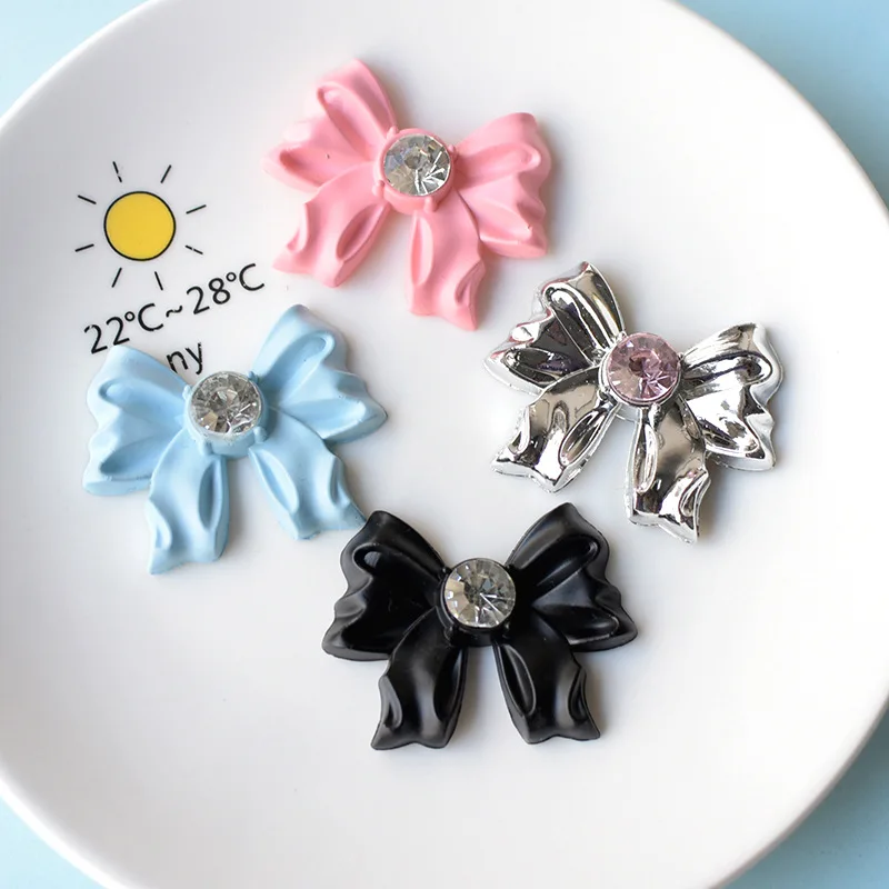 5PCS 달콤한 멋진 활 심장 스타 수지 장식 액세서리 매력 헤어 클립 정크 전화 케이스 노트북 DIY 재료 수제 공예