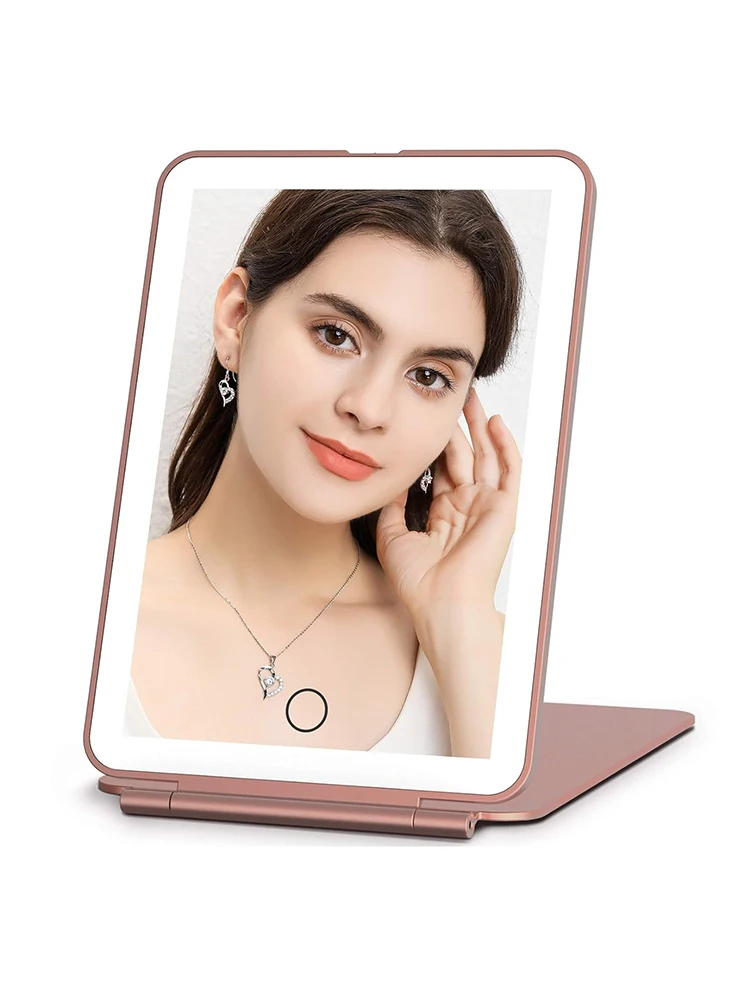 LED Foldable Travel Makeup Mirror 3 Colors Light Modes USB Rechargeable Touch Screen Portable Tabletop Cosmetic Mirror 6