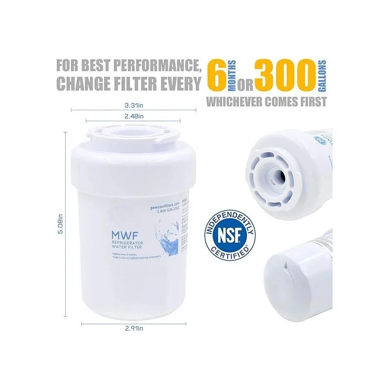 Refrigerator Water Filter MWF, Replacement for GE Smart Water MWF, MWFINT, MWFP, MWFA, GWF, HDX FMG-1, Kenmore 9991 3 Pack
