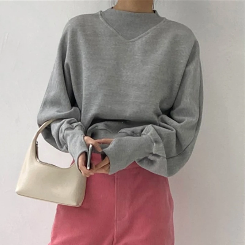 Fashion Waist Cinched Cropped Sweatshirts Women Autumn Harajuku Casual Oversized Pullover Lady Gray Long Sleeve Crewneck Hoodies