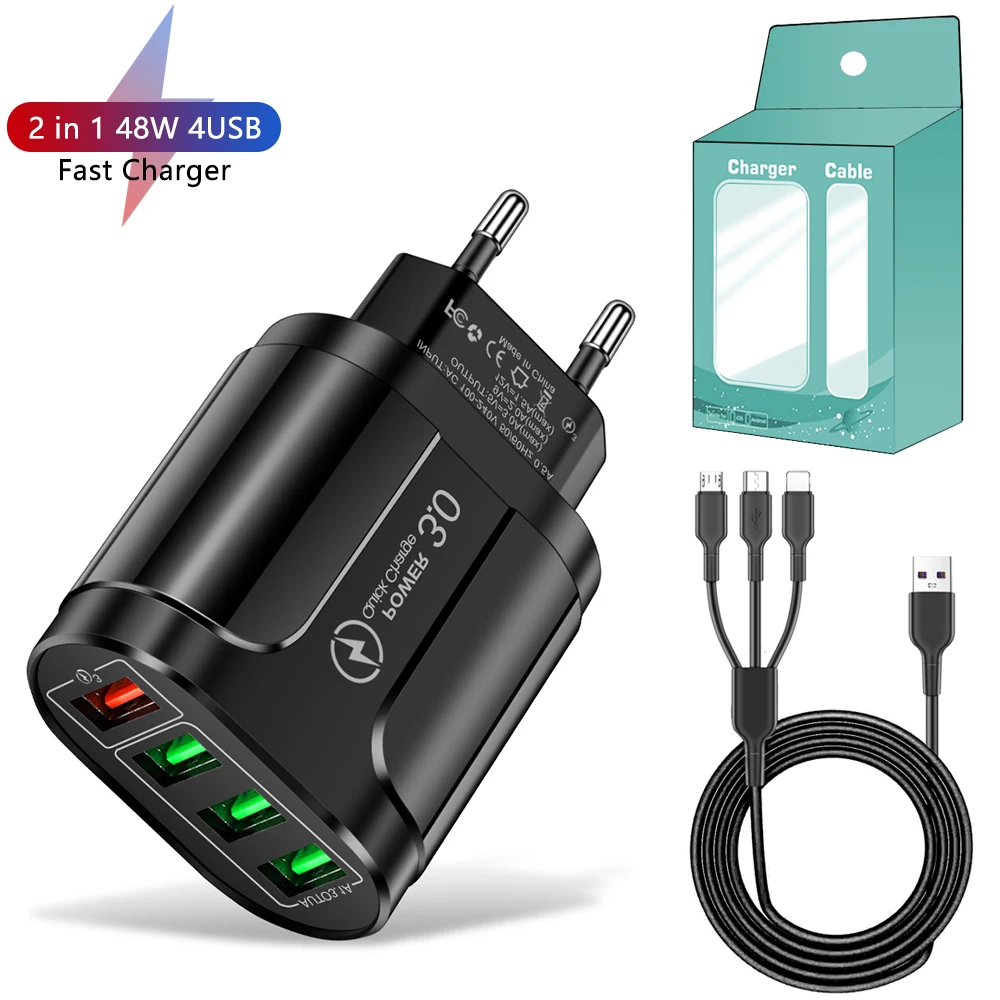Cavo 3 In1 Caricabatterie Usb Da 45W Ricarica Rapida Qc 3.0 Ricarica Da Parete Per Iphone 14 13 Samsung Xiaomi Mobile Eu Us Plug Adapter Travel