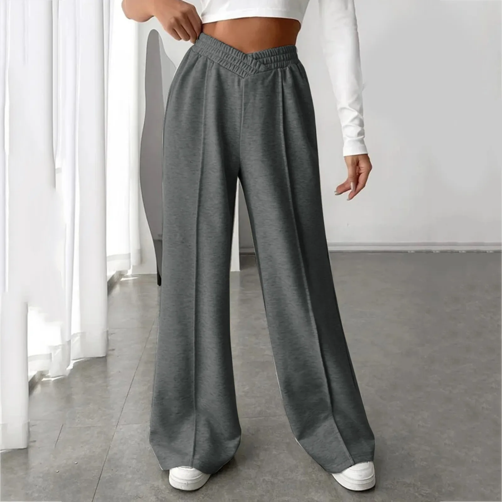 

Women's Autumn And Winter Casual Solid Color Comfort Sweatpants Loose Versatile Elastic Waist Wide Leg Dragging Trousers