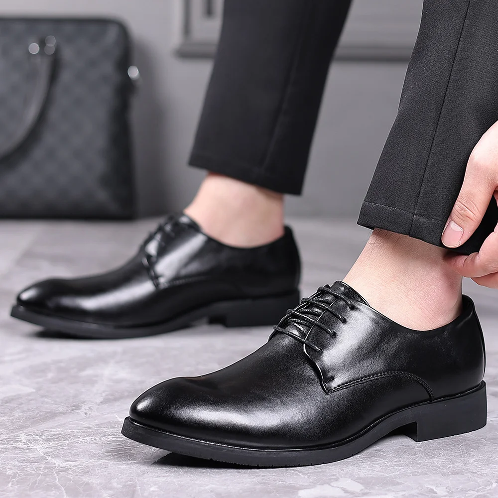 Men's Leather Shoes Elevator Height Increasing 5CM Invisible Insole