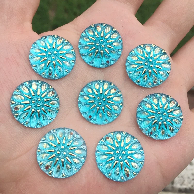 YUSDTSHA 크리스탈 플랫 백 아크릴 카보 숑 액세서리 diy 라인 석 버튼에 바느질 2 구멍 20mm 15pcs -B105
