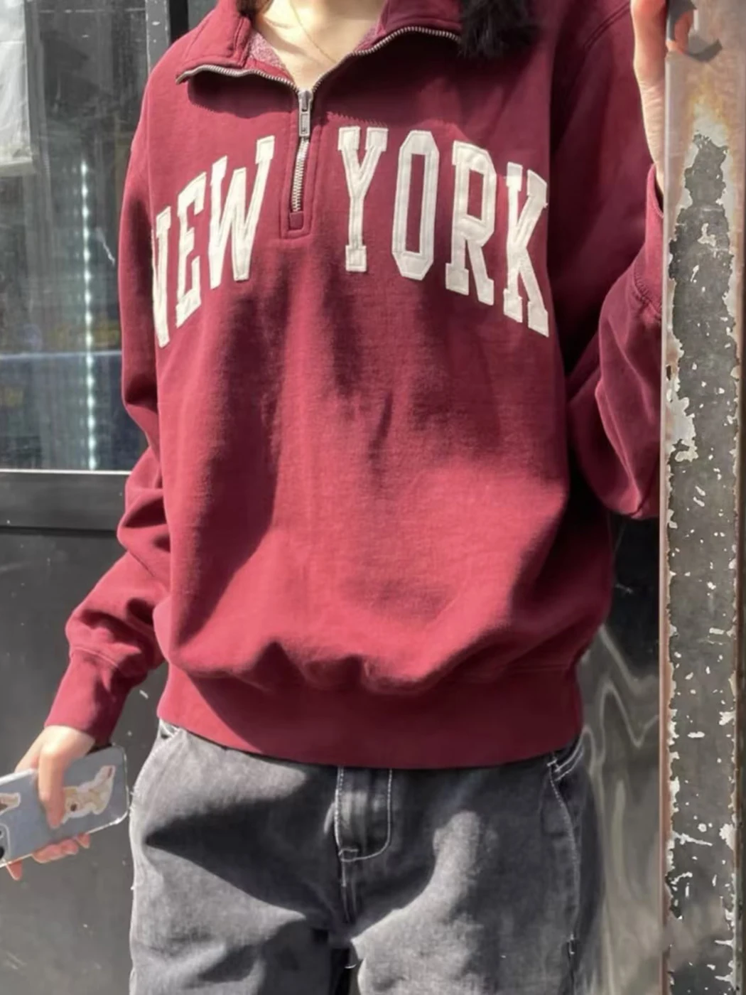 

Свитшот с вышивкой New York, Женская осенне-зимняя одежда 2023, повседневные хлопковые пуловеры на молнии с высоким воротником, уличные Топы Y2k