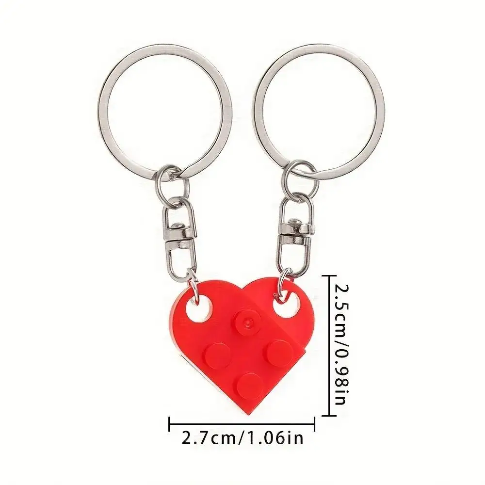 2pcs Creative Heart Block Keychain Couples Separable Love Heart Brick Keyring for Women Men Bag Charm Fashion Friendship Gift