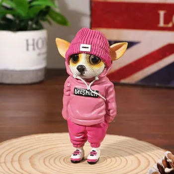 Kawaii Resin Standing Dog Statue Personification Chihuahua SharPei Dogs Figurines Home Decor Office Living Room Desk Decoration 1