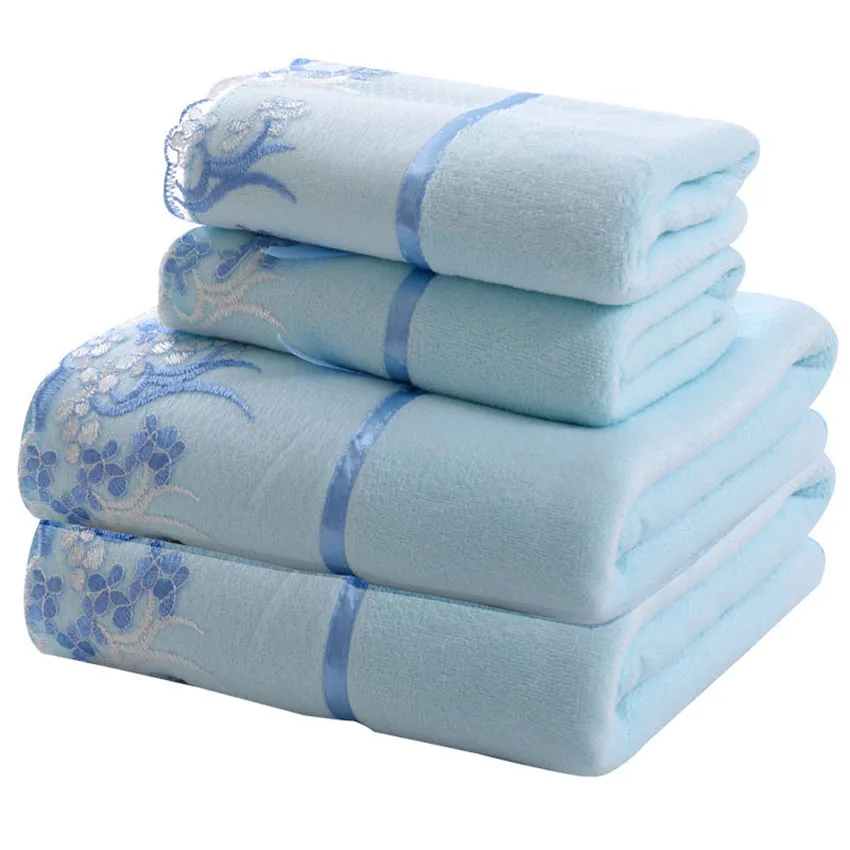 Lace Embroidered Bath Towel Set Microfiber for Adults Colourful Tree Bathroom Face Bath Towels Quick Dry Family Set Large Thick 2