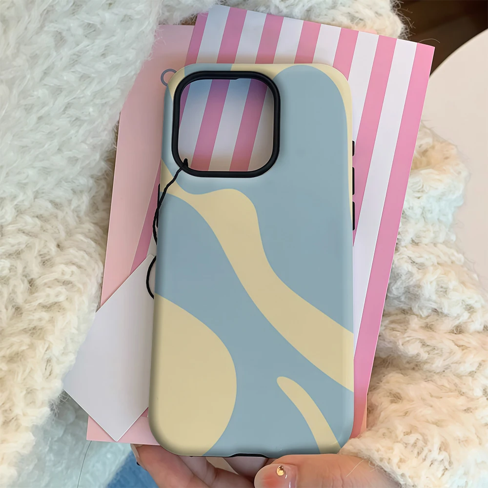 Luxury Double-Layer Phone Case with Blue and Yellow Wave Design