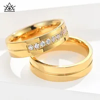Stainless Steel Set Drill Wedding Couple Rings for Women Men Lover Anniversary Jewelry Gifts 1