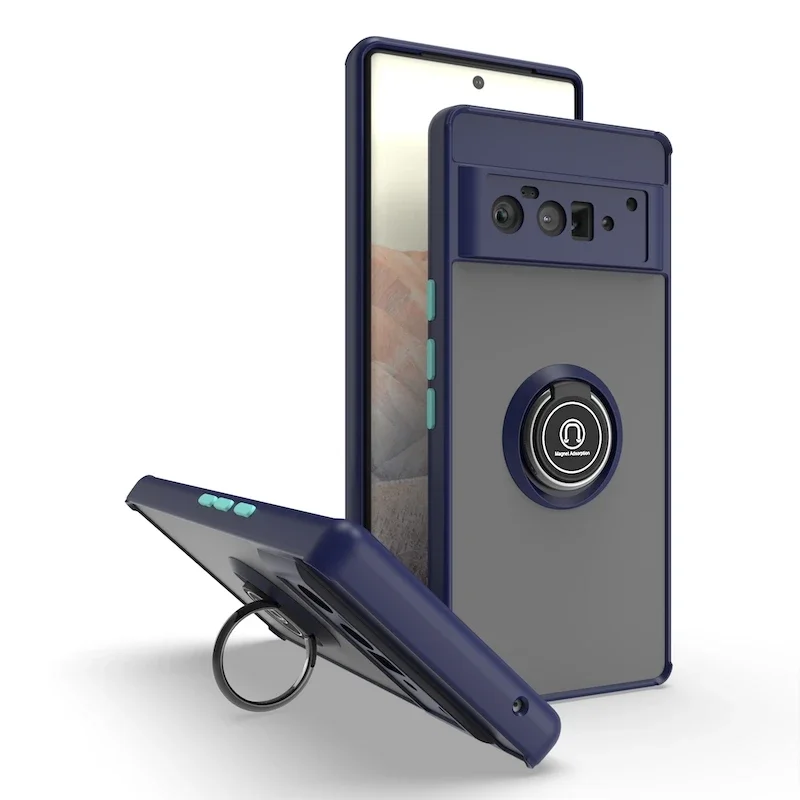 Matte Finish Shockproof Phone Case with Magnetic Ring Bracket and Anti-Fall Protection