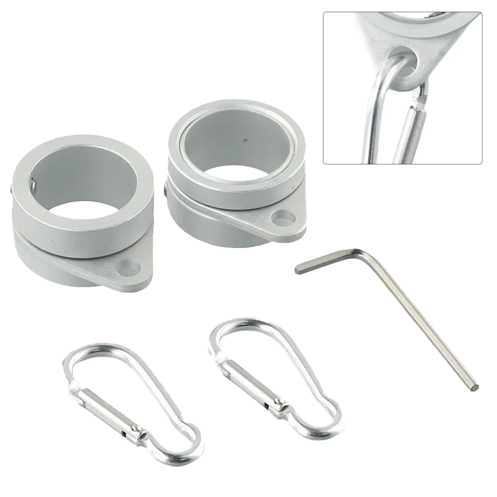 2X Flag Pole Rings 360&deg; Rotating Flagpole Flag For 0.75-1.02 Inches Pole Aluminum Alloy Mounting Rings With Carabiner Anti-Wrap