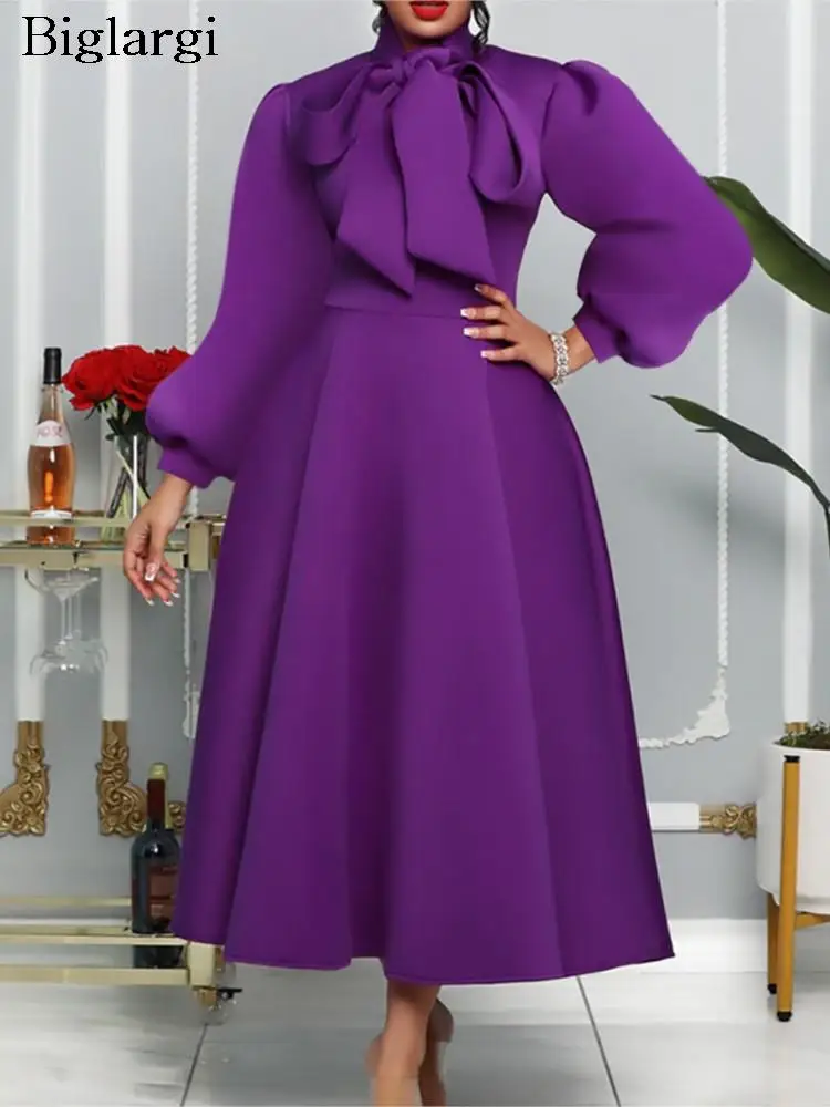 

Plus Size Autumn Winter Long Dress Women Ruffle Pleated Loose Puff Long Sleeve Ladies Dresses Elegant Fashion Woman Dress 2023