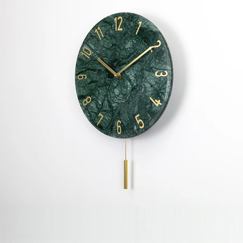 

Marble Swing Wall Clock Living Room Green Mute Clock Nordic Minimalist Modern Style Creative Fashion Watch Home Decor 30cm