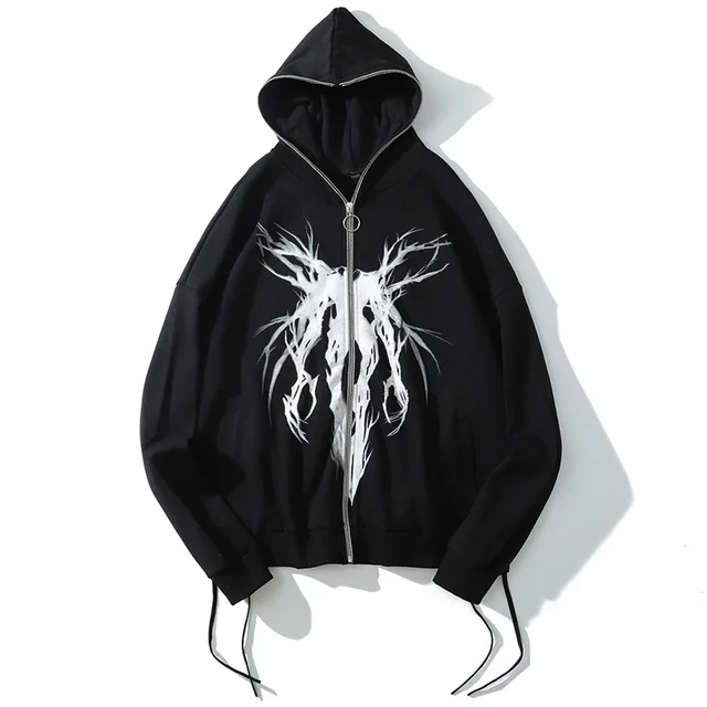 Harajuku Gothic Graphic Cool Print Zip Hoodie Hip Hop Men Punk Black  Streetwear Fashion Oversized Zipper Hooded Sweatshirt Male - Hoodies u0026  Sweatshirts - AliExpress