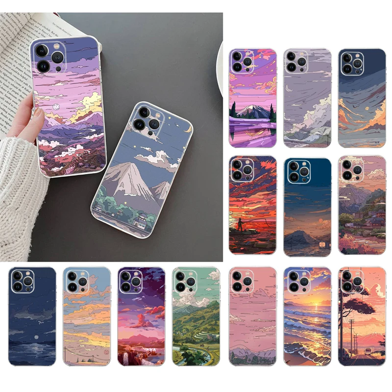

Anime Scenery Sky Landscape Phone Case For iphone 15 14 Pro Max 13 12 11 Pro Max XSMax XR 12 13 mini 14 Plus Shell