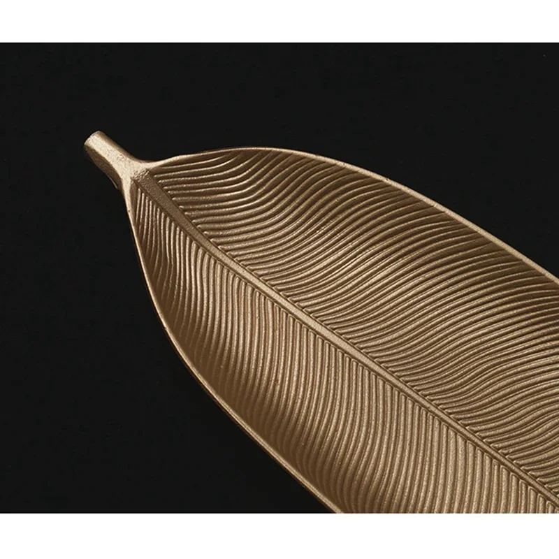 Nordic Decorative Tray Gold Leaves Shape Serving Tray Jewelry Pallet Fruit Snack Dish Table Storage Organizer (Small) 4