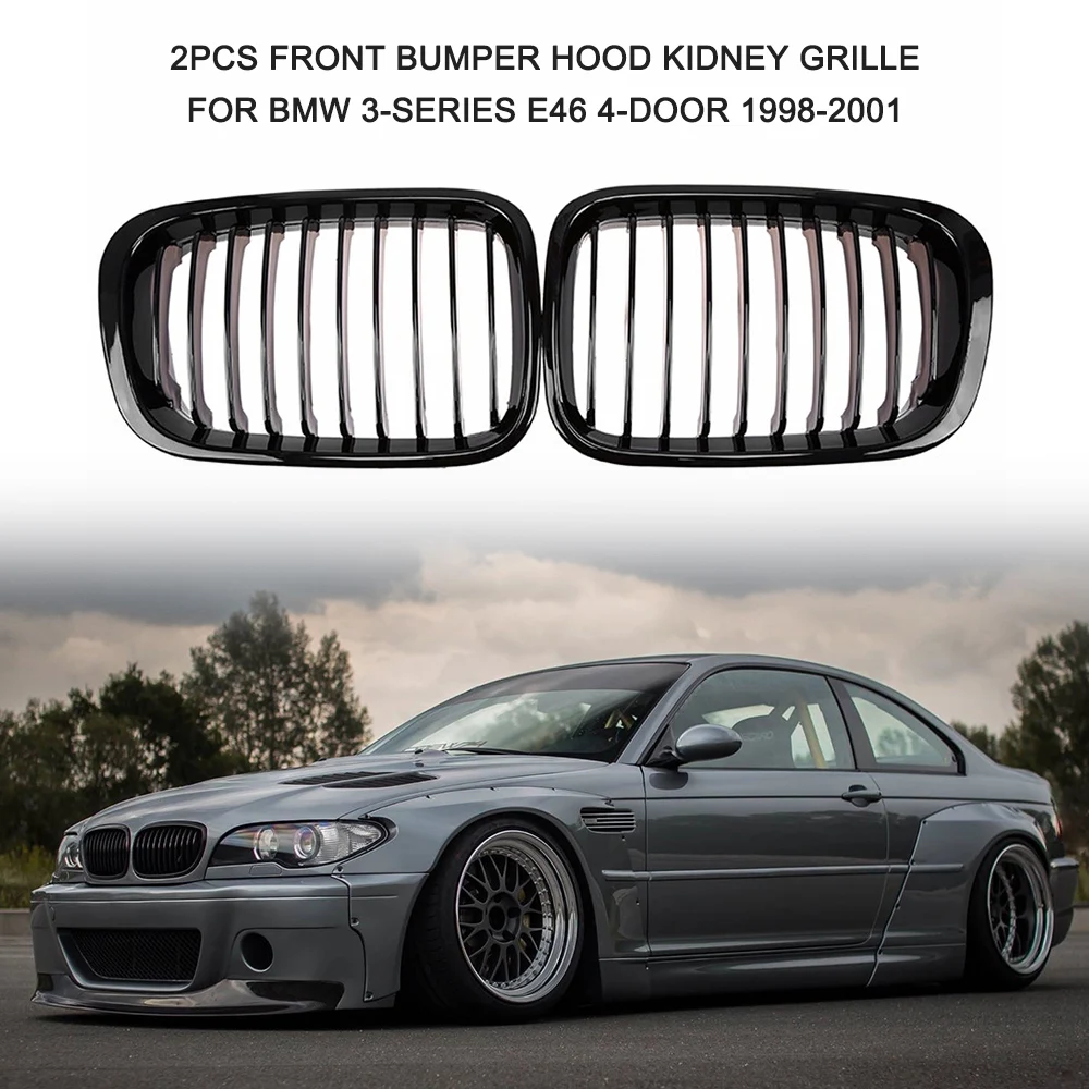 2PCS Front Bumper Kidney Grille Racing Grill car exterior accessories car grill mesh Fit For BMW 3-Series E46 4 Door 1998-2005 BMW 3-Series E36 M3 1997-1999 Car Styling