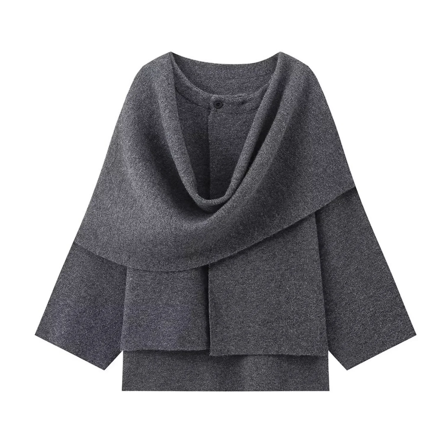 Women Autumn Winter Knitted Loose Oversize Coat Female Casual Commuter Coat Asymmetric Split Chic Scarf Collar Jacket Streetwear