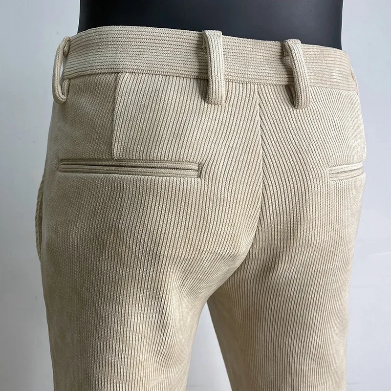 Autumn Winter Men Corduroy Pants Trousers Woolen Thicken Keep Warm Stripe Casual Slim Fit Dress Pants