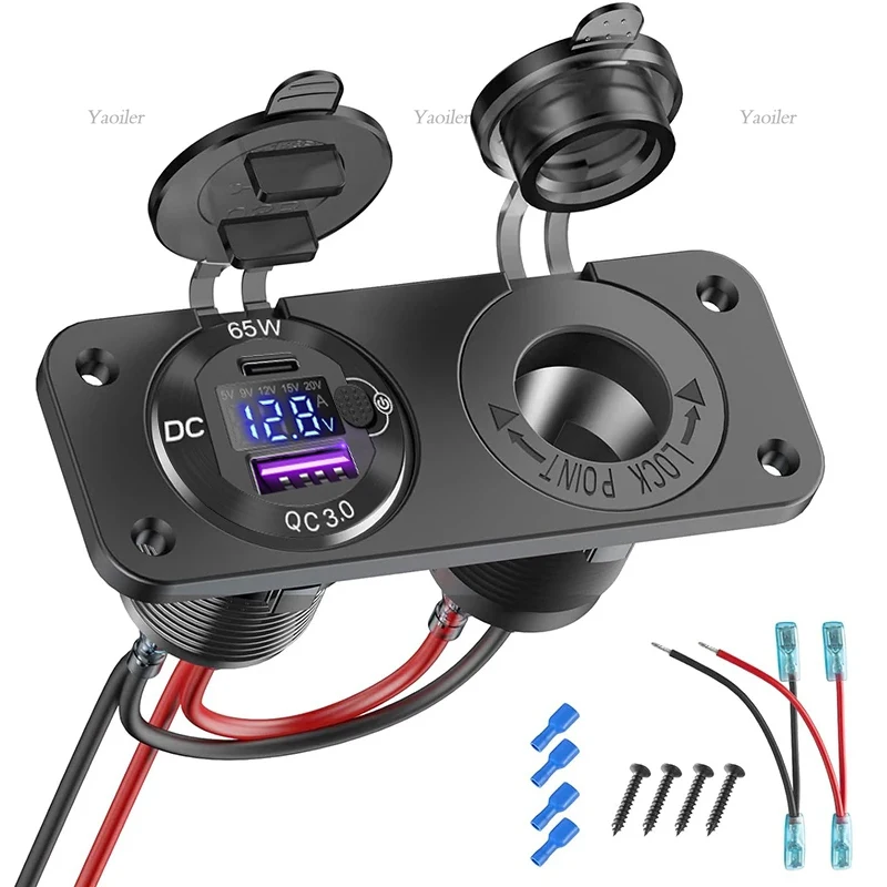 

Upgraded 12V QC3.0 Cigarette Lighter Socket Waterproof USB PD Car Charge Outlet Panel for Car Motorcycle RV Marine Power Socket