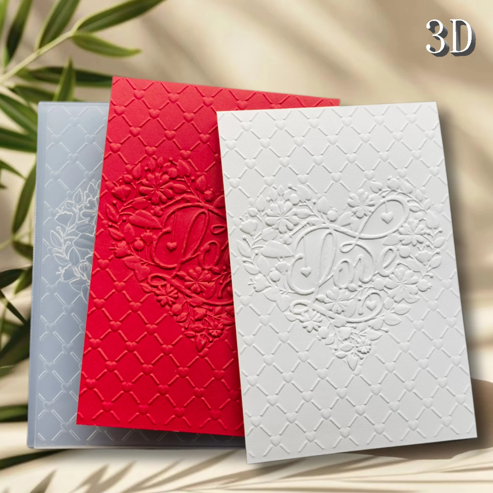 3D 엠보싱 폴더 - 사랑의 꽃무늬 디자인을 테마로, 내구성이 뛰어난 플라스틱, DIY 수공예품 및 스크랩북, 엠보싱하기 쉽다, 수타