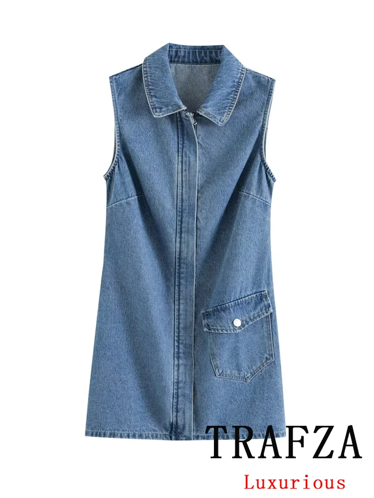 

Винтажное повседневное шикарное женское джинсовое платье TRAFZA, однотонное облегающее короткое прямое платье с карманами, новинка сезона весна-лето 2024