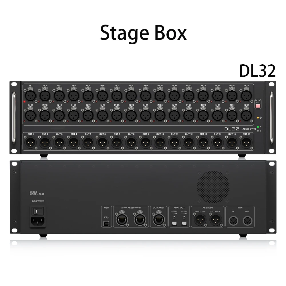 Dl32 32 Input, 16 Output Stage Box Con Preamplificatori Per Microfono Da 32 Midas, Interfacce Ultranet E Adat Mixer Digitale Live M32