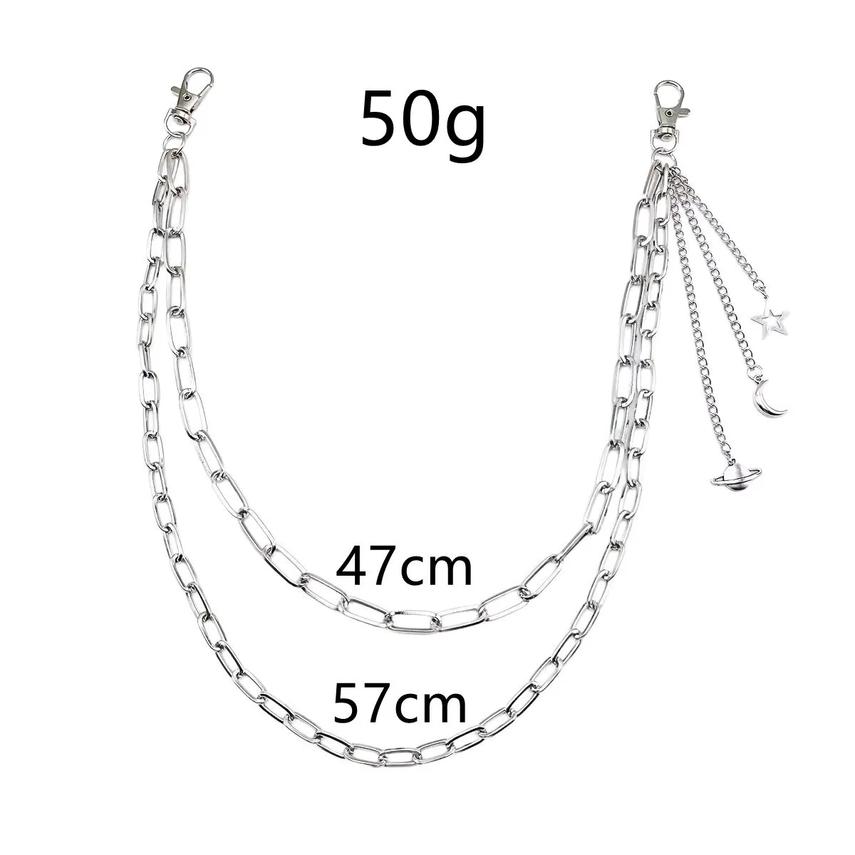 Punk Gothic Multi Layer Metal Waist Chain Belt with Moon Star Planet Pendants Hip Chain Rave Festival Party Accessory Decor
