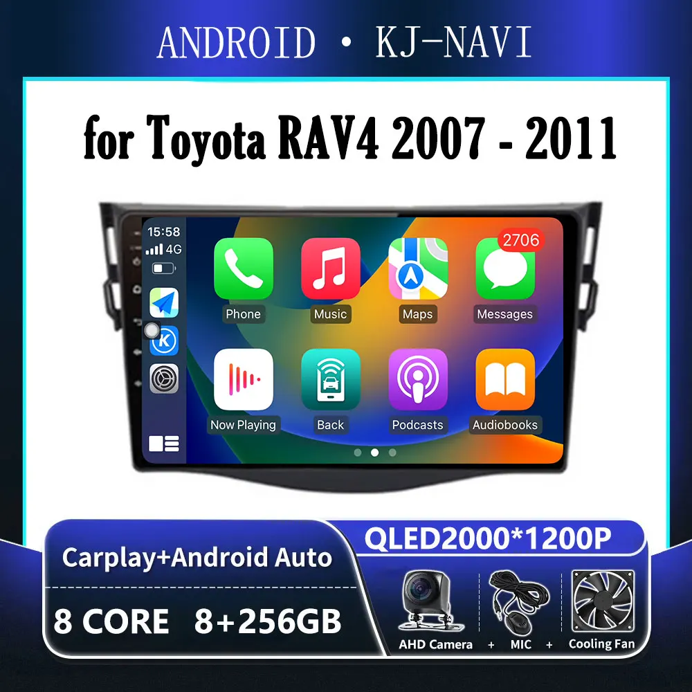 

Беспроводная Автомагнитола Carplay для Toyota RAV4 2007-2011, аудио DSP, стерео, Android 14, автомобильный радиоприемник, мультимедийный плеер, GPS-навигация