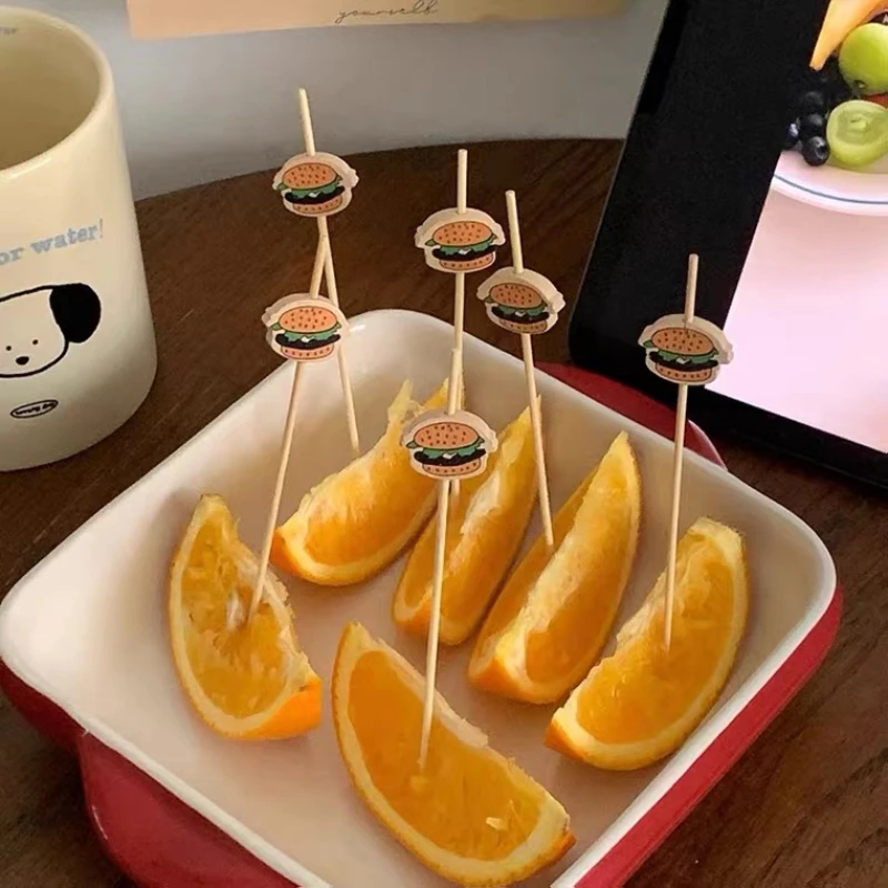 100 Bastoncini Cocktail In Bambù Con Decorazione Hamburger – Spiedini Per Cibo, Panini E Frutta (12 Cm)