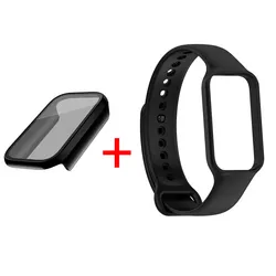 Redmi Smart Band 2 Full Cover Protective Kit - PC Case with Tempered Film and Strap for Redmi Smart Band 2 (Black Set)