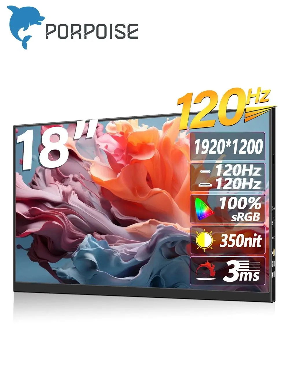 PORPOISE 18 дюймов портативный монитор IPS 120 Гц экран игровой Расширенный дисплей с динамиком поддержка типа C HDMI для ноутбука/переключателя/xbox