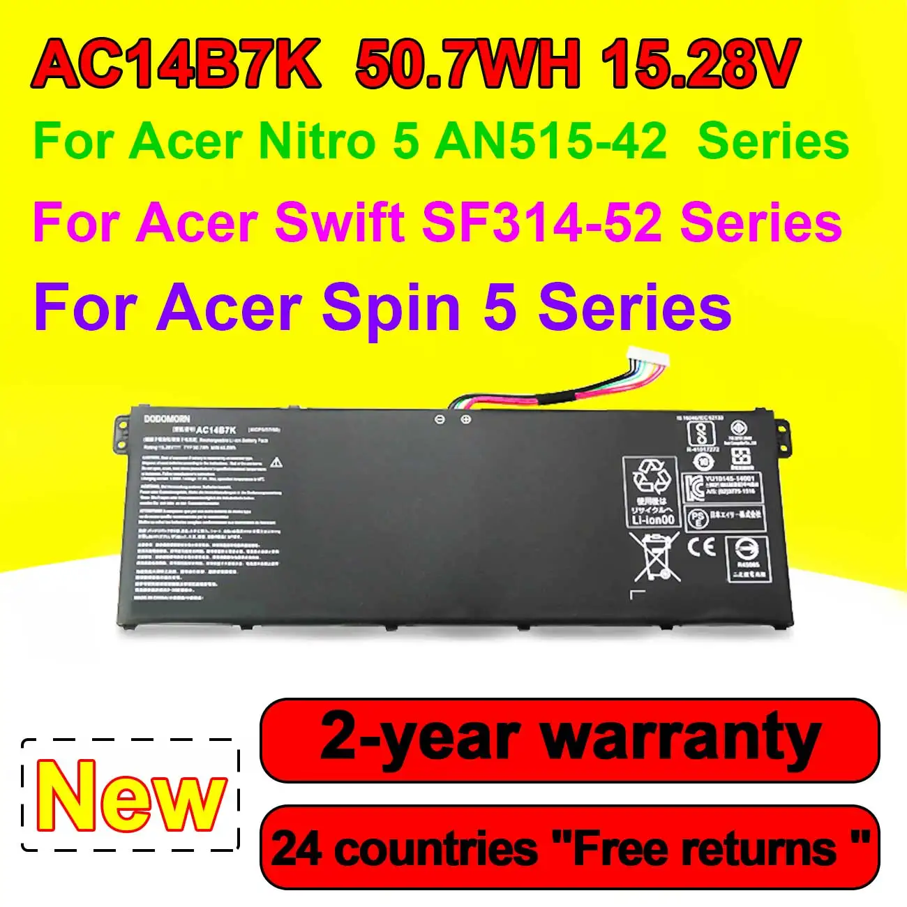 Bateria do Portátil para Acer Nitro An51542 para Acer Spin para Acer Swift Sf31452 Series Ac14b7k 4icp5 57 80 15.28v 50.7wh