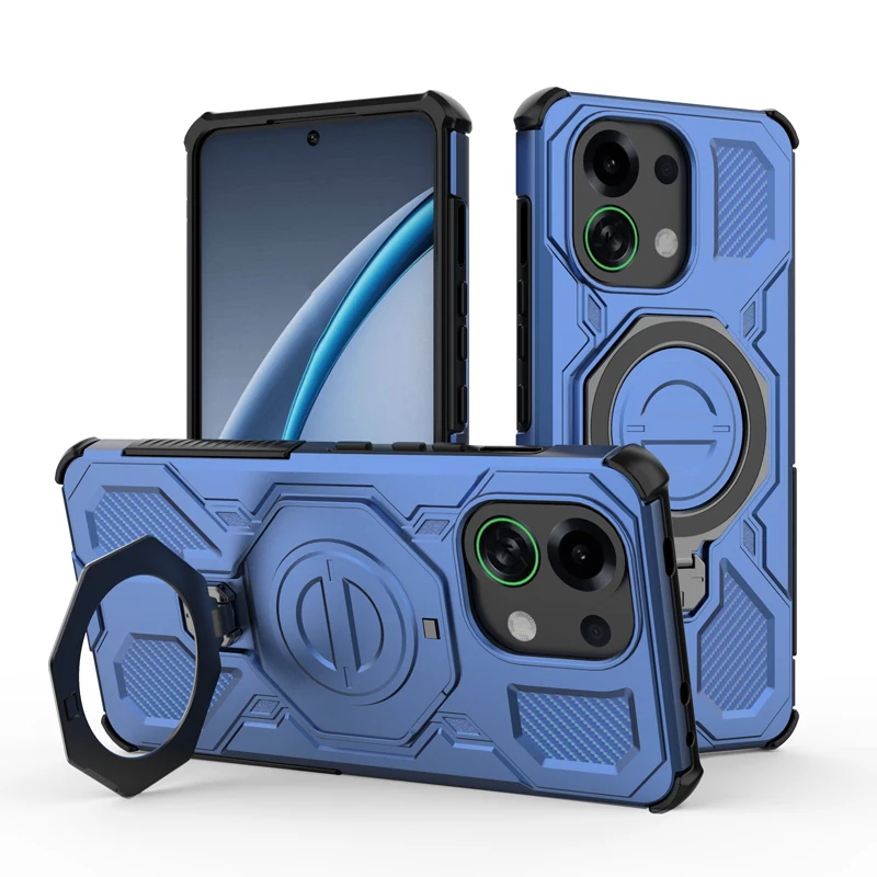 Shockproof Rugged Armor Case with Rotatable Metal Magnetic Ring Stand - Anti-Drop Cover