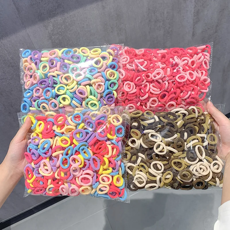 

300/500PCS Colorful Basic Nylon Ealstic Hair Ties for Girls Ponytail Hold Scrunchie Rubber Band Kid Fashion Hair Accessories