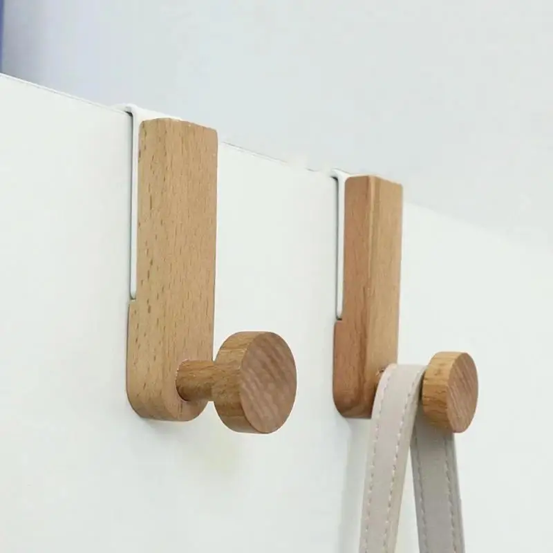 Storage Hook Door Hook Door Back Hanging Holder Kitchen Cabinet Hook Towels Clothes Coat Bathroom Accesories Storage Hanger Iron Wooden Rack Organizer