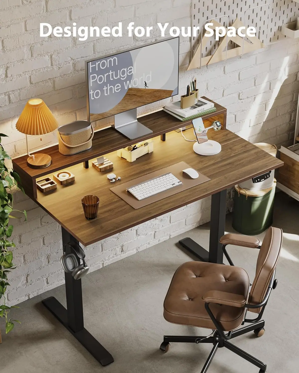 Electric Height Adjustable Standing Desk with Power Outlet and LED Light Strip Sit to Stand  Ergonomic 48 24 Rising Desk with 3