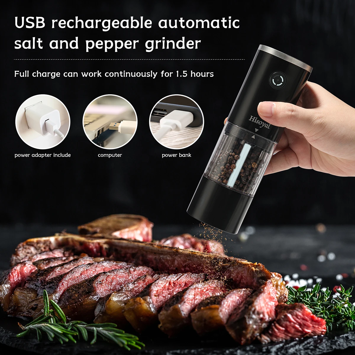 Set Macinasale E Macinapepe Elettrico A Gravità - Ricaricabile USB Con Luce LED, Macinacondimenti Regolabile In Ceramica