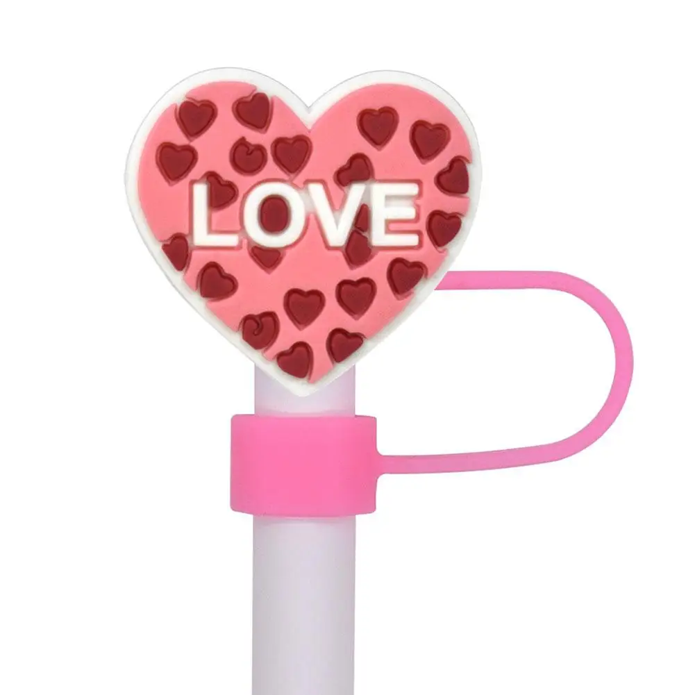 Valentine's Day Straw Cover Cap Silicone Drinking Crest Dust Plugs Hat Glass Decor Drinking Cup Cap Proof Straw V6Q1