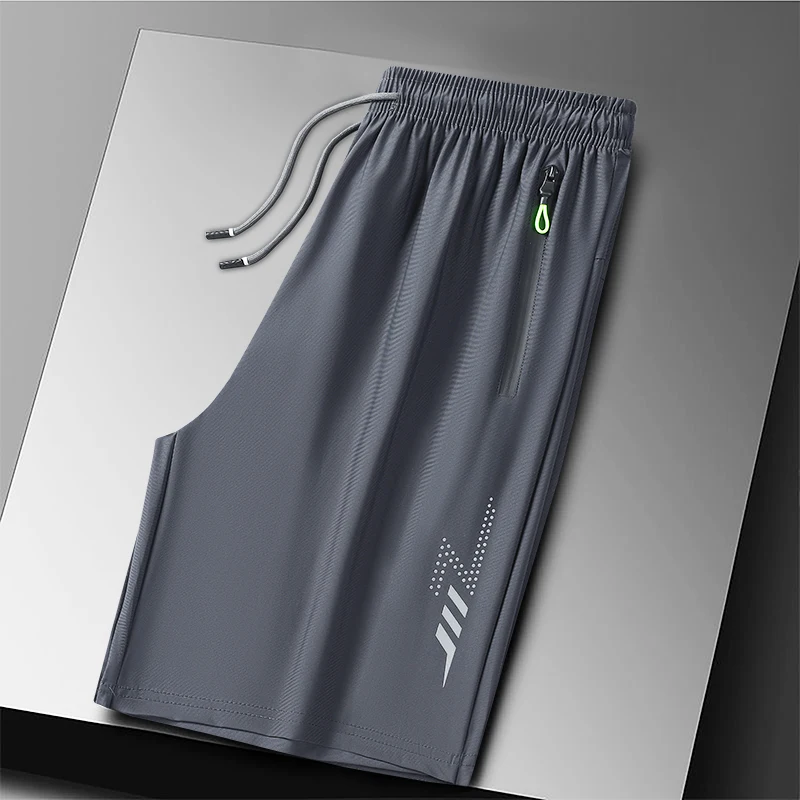 Plus Size Quick Dry Ice Silk Sport Shorts - Breathable Running Shorts with Zipper Pocket 6XL