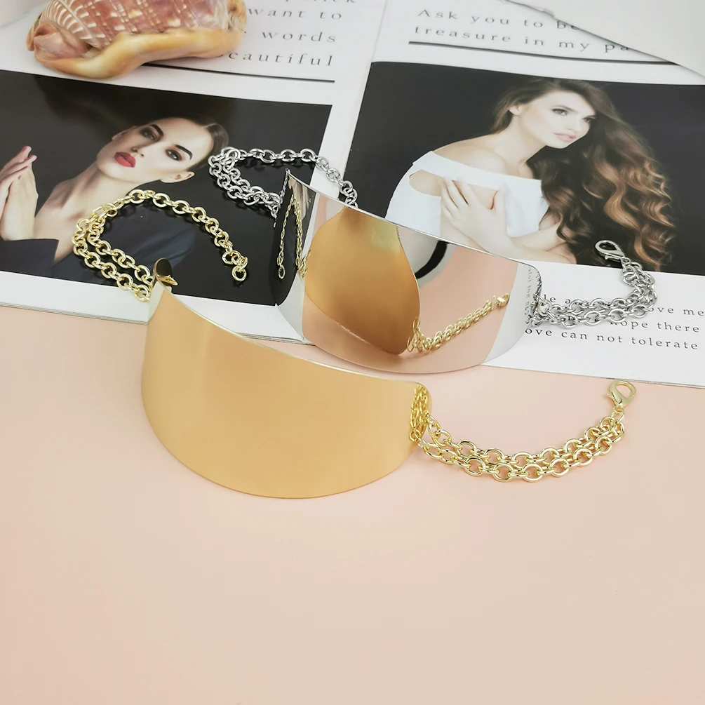 Wide Metal Cuff Neck Choker Necklaces Gold Color Bright Surface