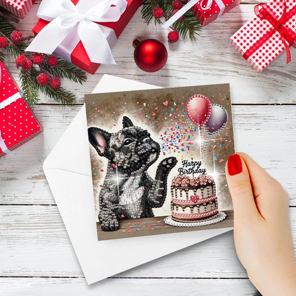 6PCS DIY Rhinestone Diamond Art Mosaic Postcards Animal Theme Diamond Art Handmade Cards for Birthdays Thanksgiving and Holidays