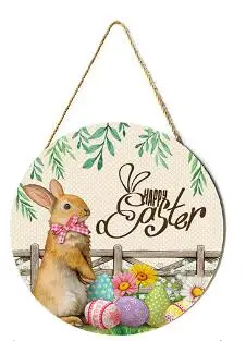 

Пасхальное украшение для двери, подвесное мультяшное нестандартное деревянное украшение для стен с принтом, Настенное подвесное искусство, интерьер