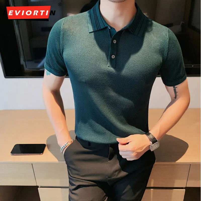 

Summer Fashion Men Casual Thin Polo Top Men's Short Sleeve Polo Shirt Men's Solid Color Fashion Light Mature Knitted Polo Shirt