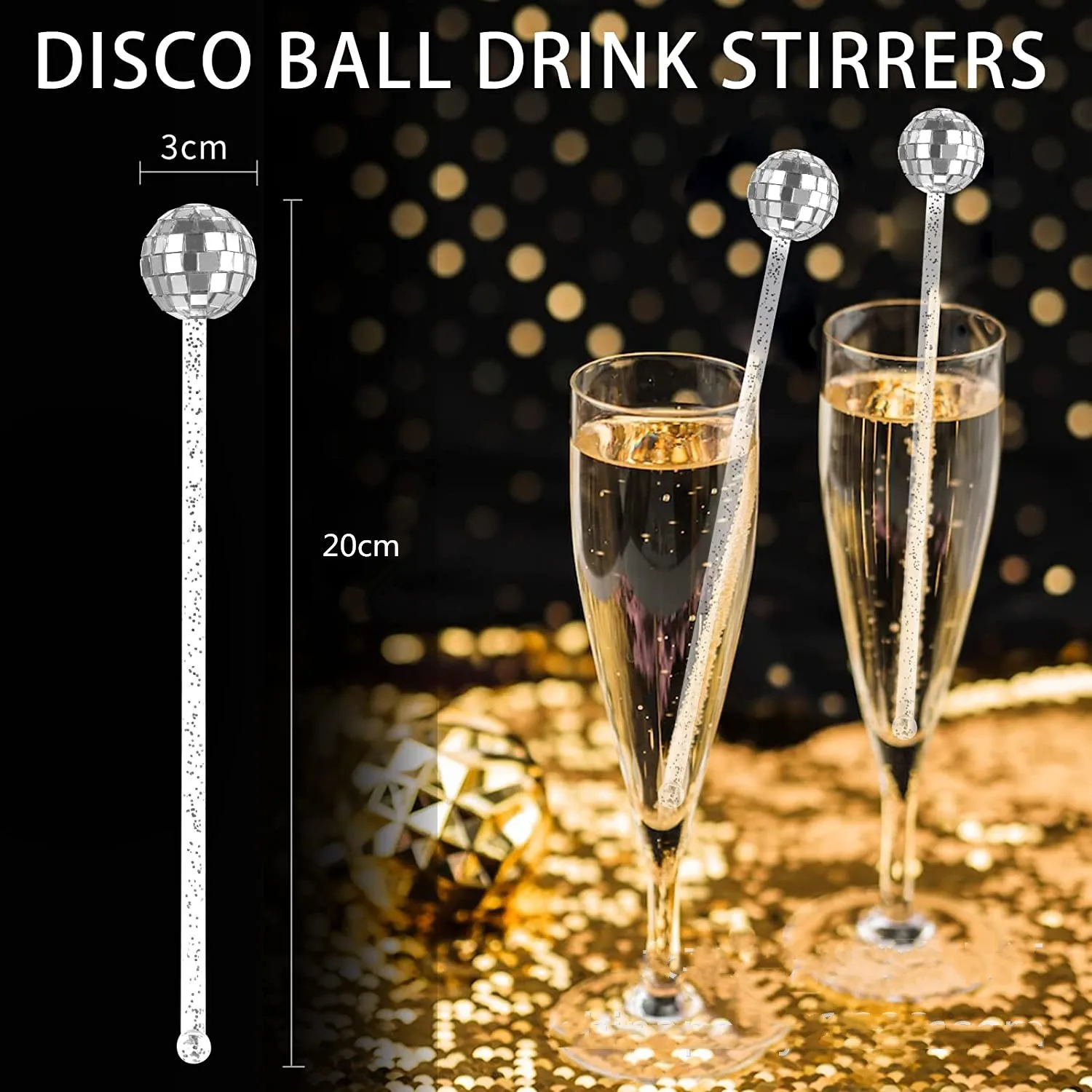 1Pcs Disco Ball Drink Stirrers 20cm Cocktail Stirrers Agitator Plastic Reusable Party Favor Home Drink Party Decoration