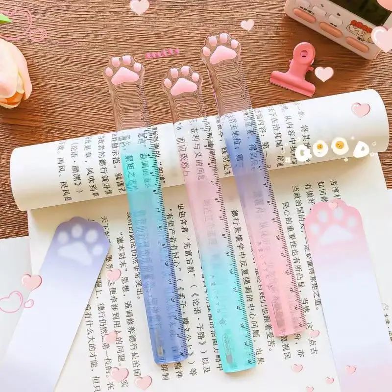 Cute Cat Paw Plastic Straight Rulers Kawaii School Office Supplies Planner Accessories Student Prize Drawing tools - 2