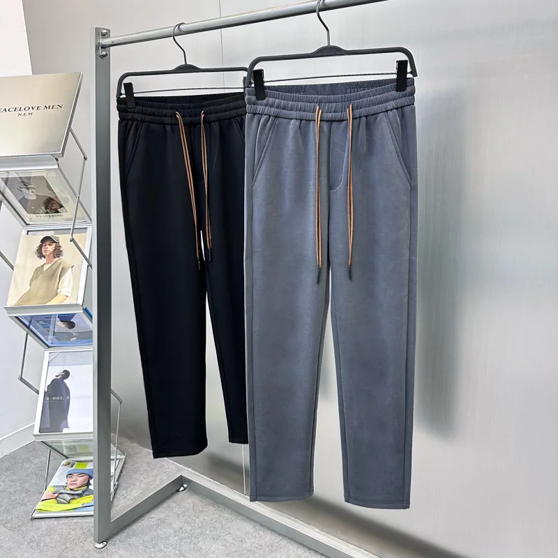 thumbnail image 1 of Pantalones elásticos cómodos de color sólido casuales, pantalones casuales suaves de seda de leche para hombres, 1 of 4